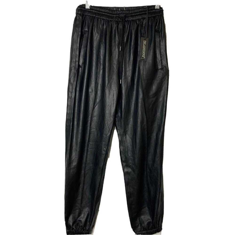 BLANKNYC Vegan Leather Jogger Pants Black 28 Elastic Waist Pockets NWT